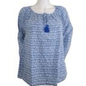 J. Crew Navy and White Geometric Blouse